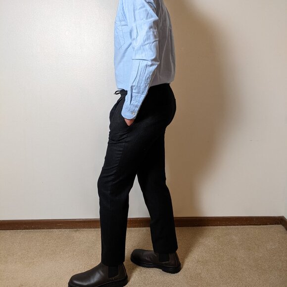 Black Drawstring Flannel Trousers - Picture 2 of 3